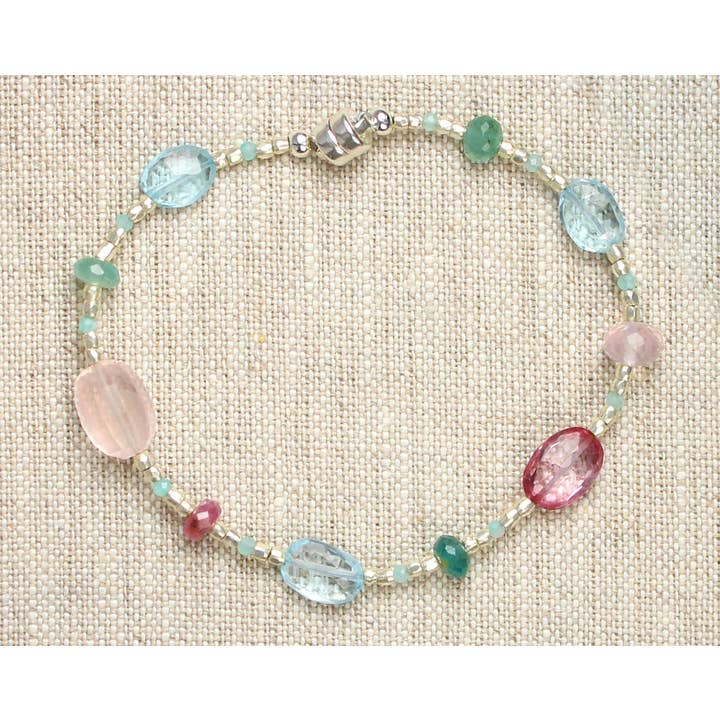 B-3960 ROSE QUARTZ, TOPAZ, GRANDIDIERITE, SAPPHIRE BRACELET for wholesale by Alicia Van Fleteren Jewelry Design
