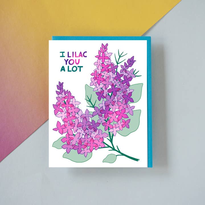 Je t'aime beaucoup Lilas - Carte de vœux Risograph pour la vente par Katie Blanchard Art + Works