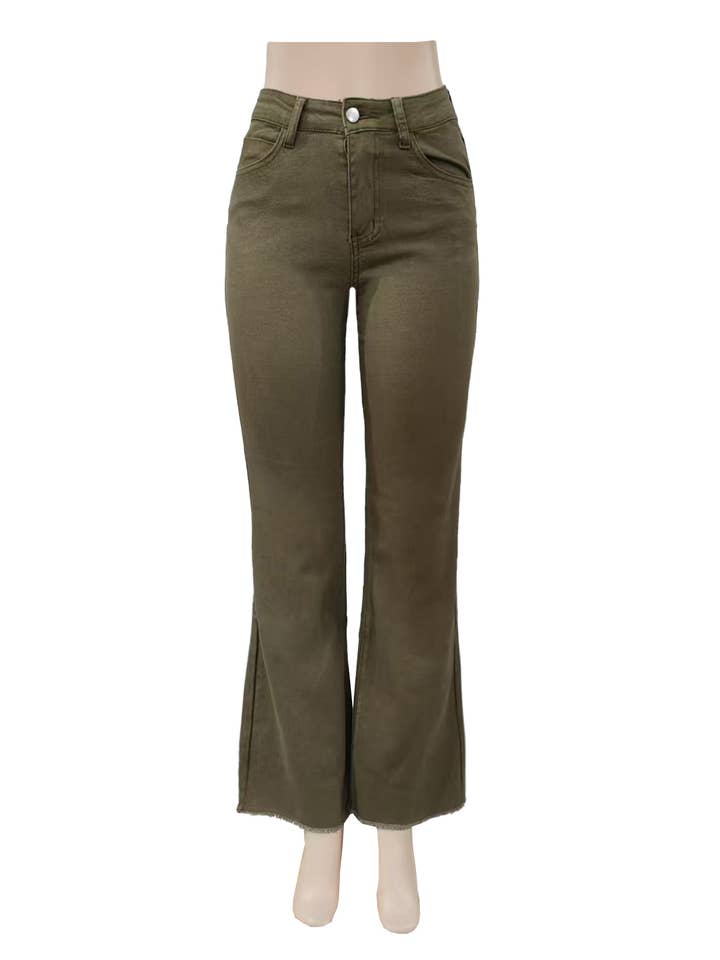 Olive 90's vintage modern frayed straight jean for wholesale on Faire
