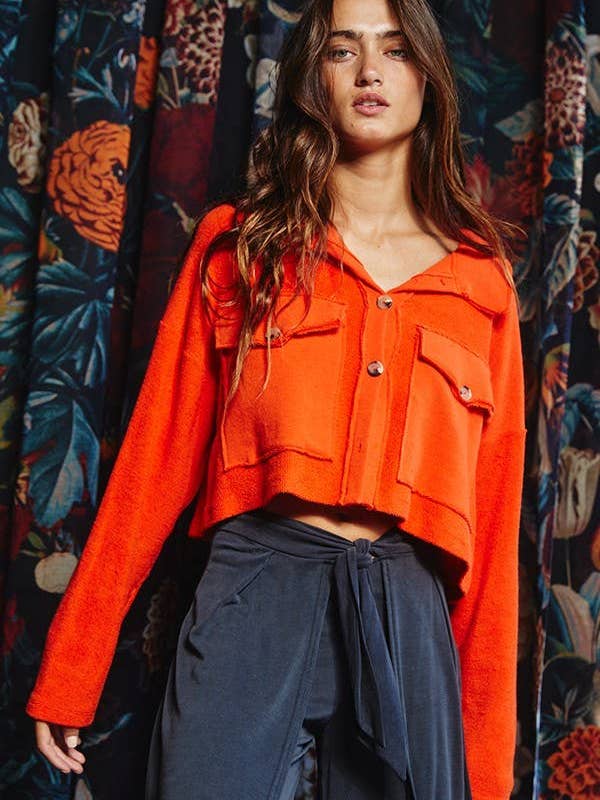 LAVENDER T1602 OUTLET SALE Cropped Shirt Jacket Shacket for wholesale on Faire9