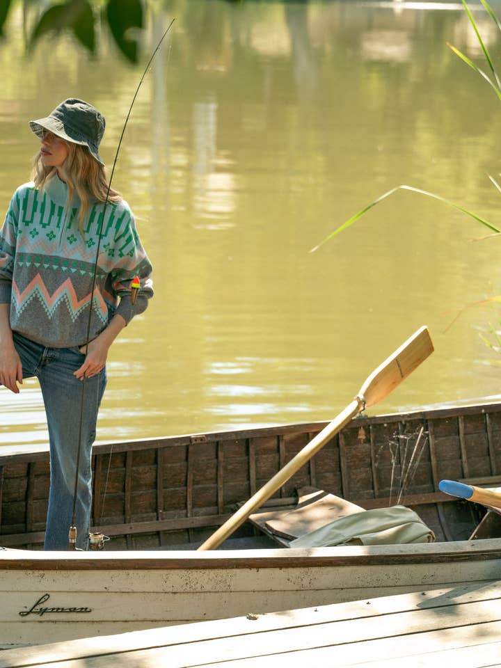 Burgundy Multi GEOMETRIC KNIT MOCK NECK HALF ZIP PULLOVER SWEATER MSW10885 for wholesale on Faire31