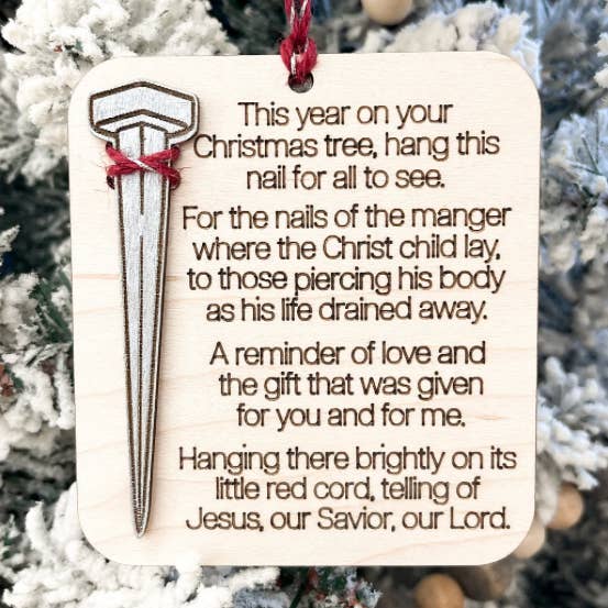 Jesus Nail Religious Christmas Ornament for wholesale by The Cracked Pig