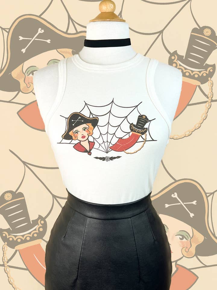 Scarlet Buccaneer Rib Racer Tank in Natural  for wholesale by Mischief Made