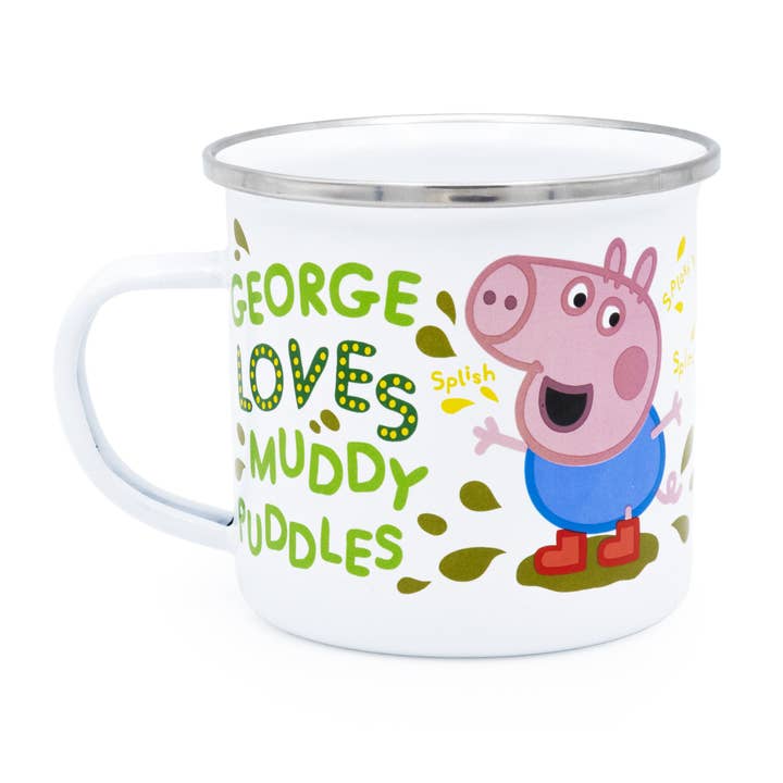 Peppa Pig Enamel Mug - George Loves Muddy Puddles Design for wholesale by Robert Frederick Ltd