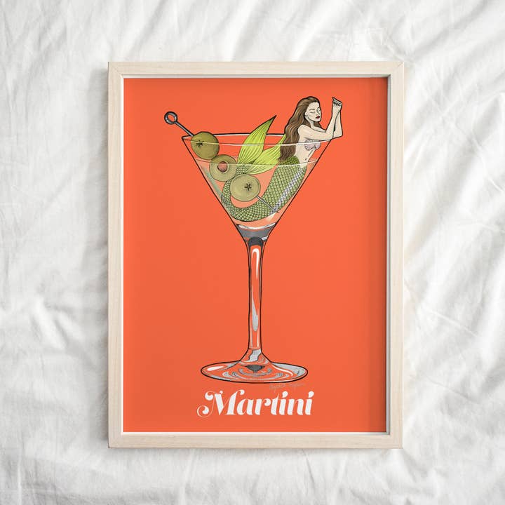 Martini Mermaid Cocktail Art Print for wholesale by Elizabeth Weglein