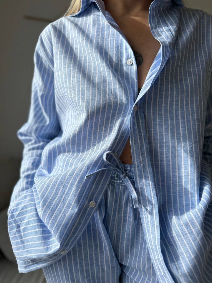 A PEACE OF IBIZA ® COLLECTION - Wholesale Button Down Shirt - Women's - Pauline Boyfriendshirt linen cotten striped6