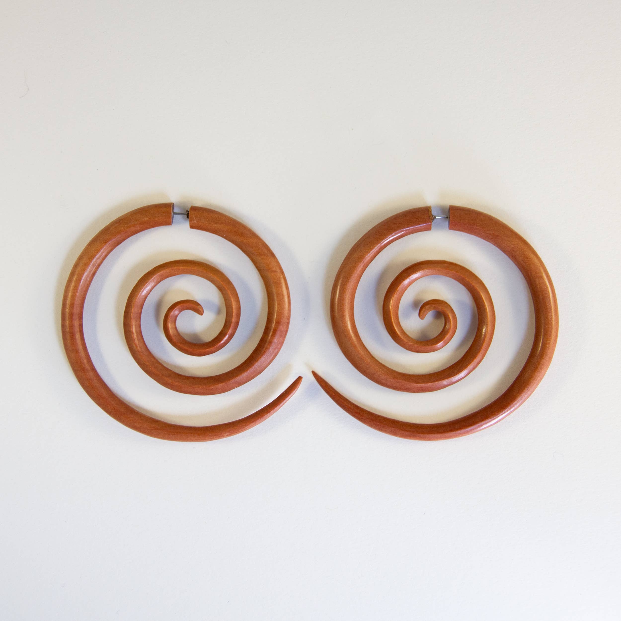Ajmer by Jodi - Wholesale Dangle Earrings - Large Spiral Light Wood & Dark Wood Faux Gauges~ steel wires0