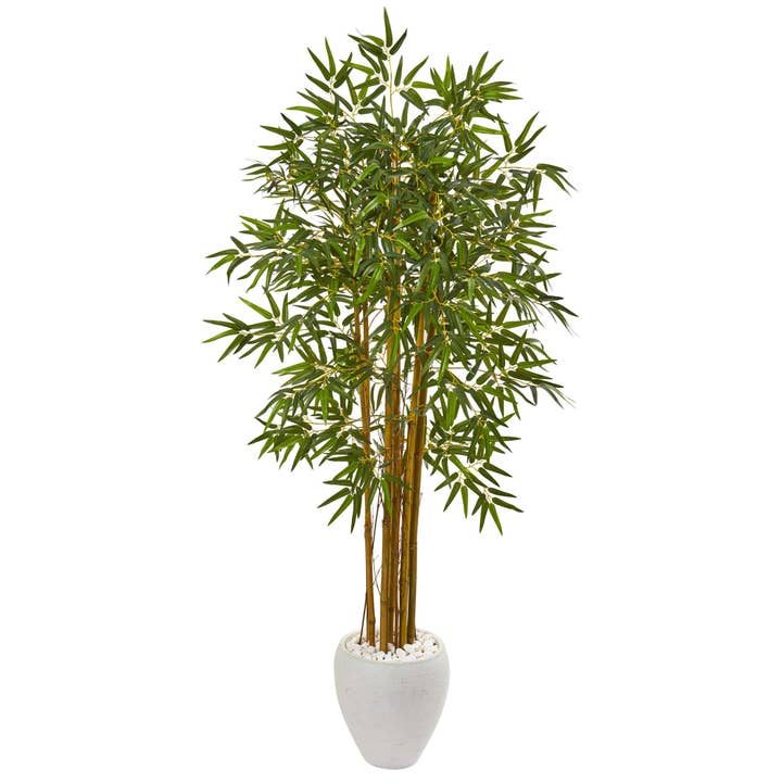 Silk Flower Depot - Wholesale Artificial Plant - 65" Multi Bambusa Bamboo Artificial Tree in White Planter