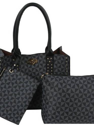 3 Pc. Black/Gray Purse for wholesale by Wear N. E. Wear Jewelry & Gift Co, LLC