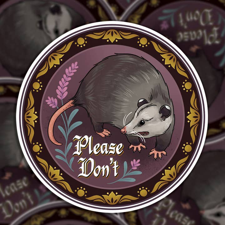 Please Don't Opossum Hex Sign PA Dutch Vinyl Sticker for wholesale by Thistle Finch Designs
