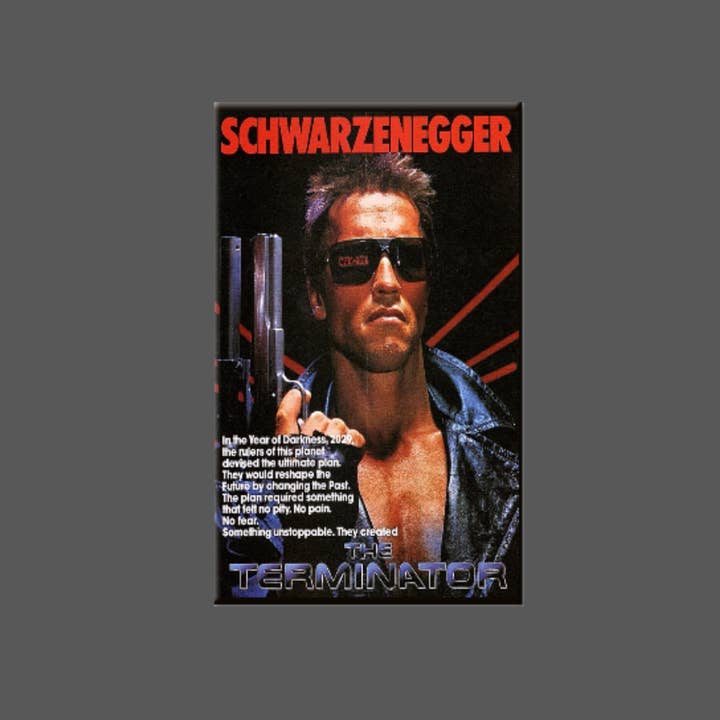 Ba Ba Buttons – Großhandel Anstecker/Button – DER TERMINATOR, Magnet, Knopf, Spiegel, Film der 80er Jahre, Arnold0