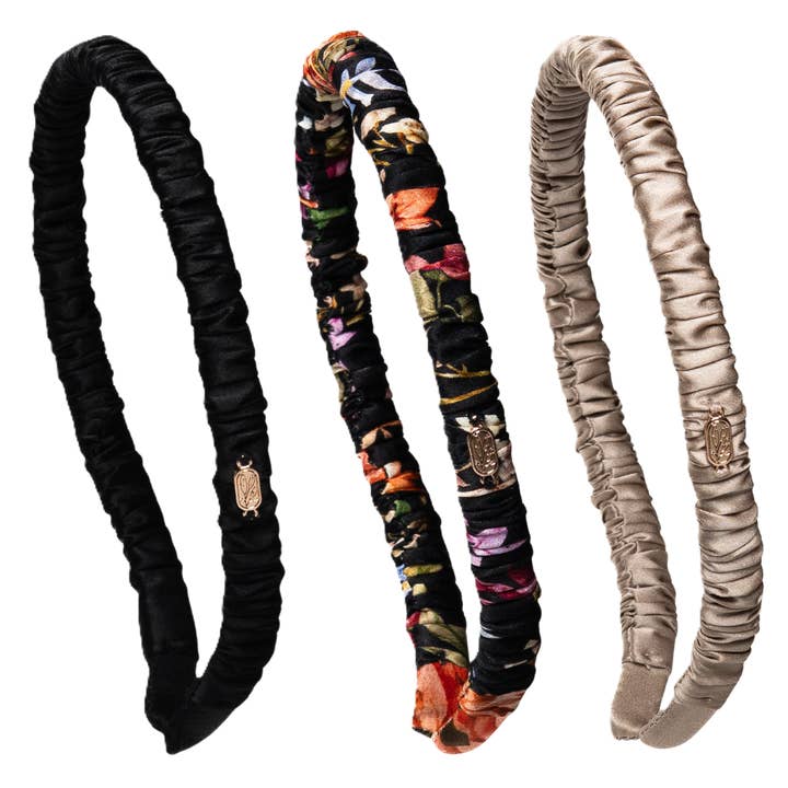 Midnight Blooms Comfort Curve Silk Headband Set for wholesale by Curlfriend Collective