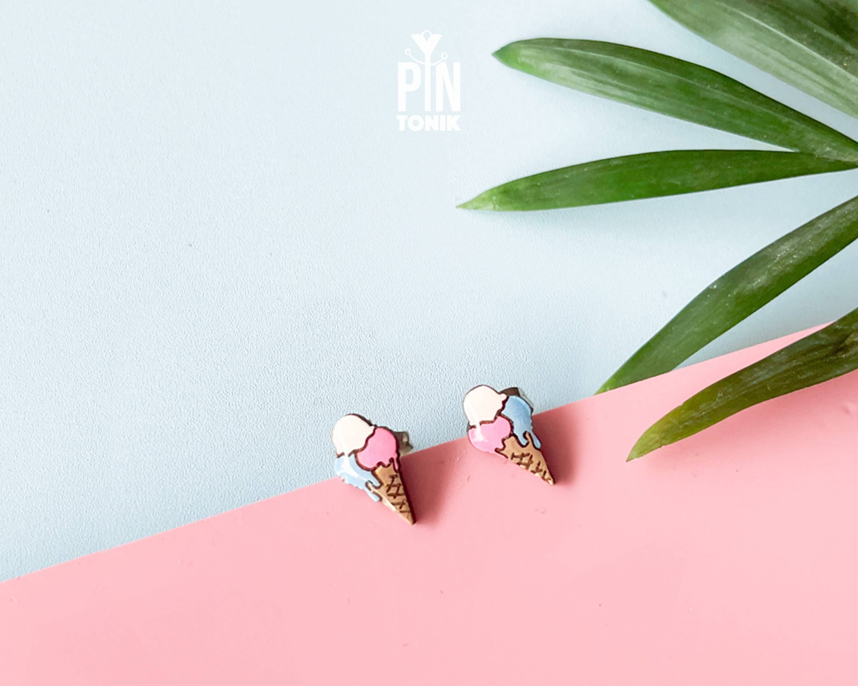 PinTonik - Wholesale Stud/Post Earrings - Ice Cream Stud Earrings - Wooden Summer Food Jewelry4