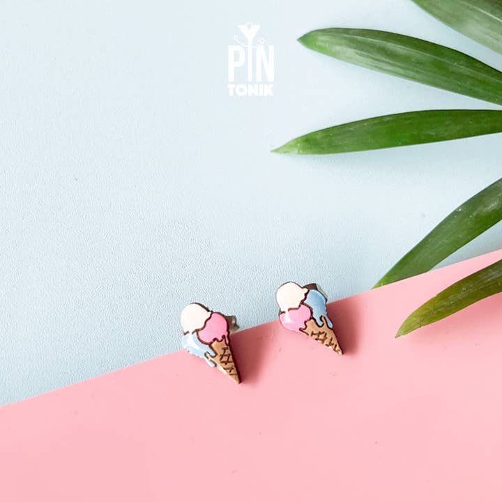 PinTonik - Wholesale Stud/Post Earrings - Ice Cream Stud Earrings - Wooden Summer Food Jewelry4