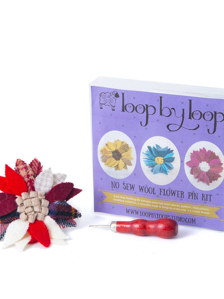 Rug Hooking Kit - Make One 100% Wool Flower Pin! for wholesale by Loop by Loop Studio