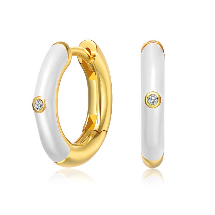 Kids 14k Gold Plated Enamel & Cubic Zirconia Hoop Earring for wholesale by Rachel Glauber