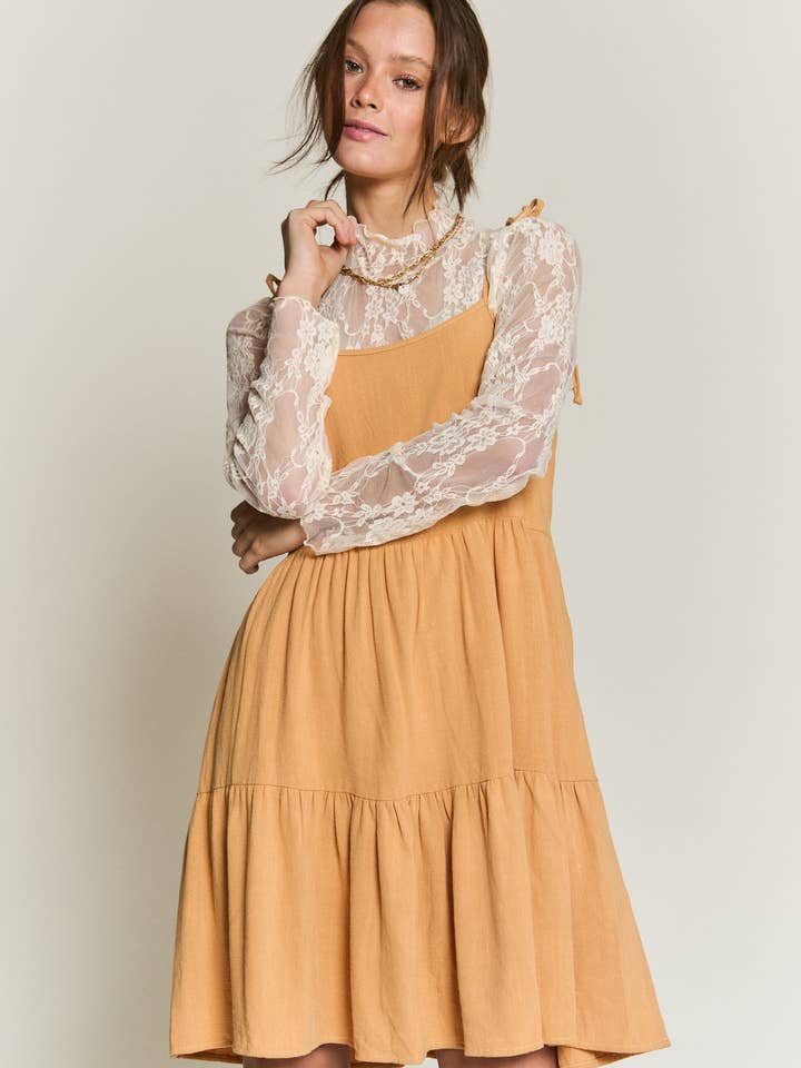 SOLID LINEN BABY DOLL STRAP DRESS for wholesale by JADE BY JANE