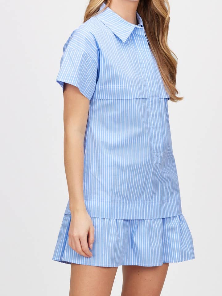 Poplin Striped Short Sleeve Dress for wholesale by Before You Collection