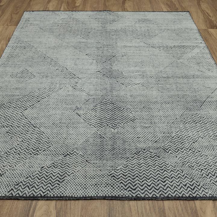 Aesthetic Homes LLC – wholesale Matta – 8x10 Marockansk Mat Grå Svart Ull Plysch Modern 90092