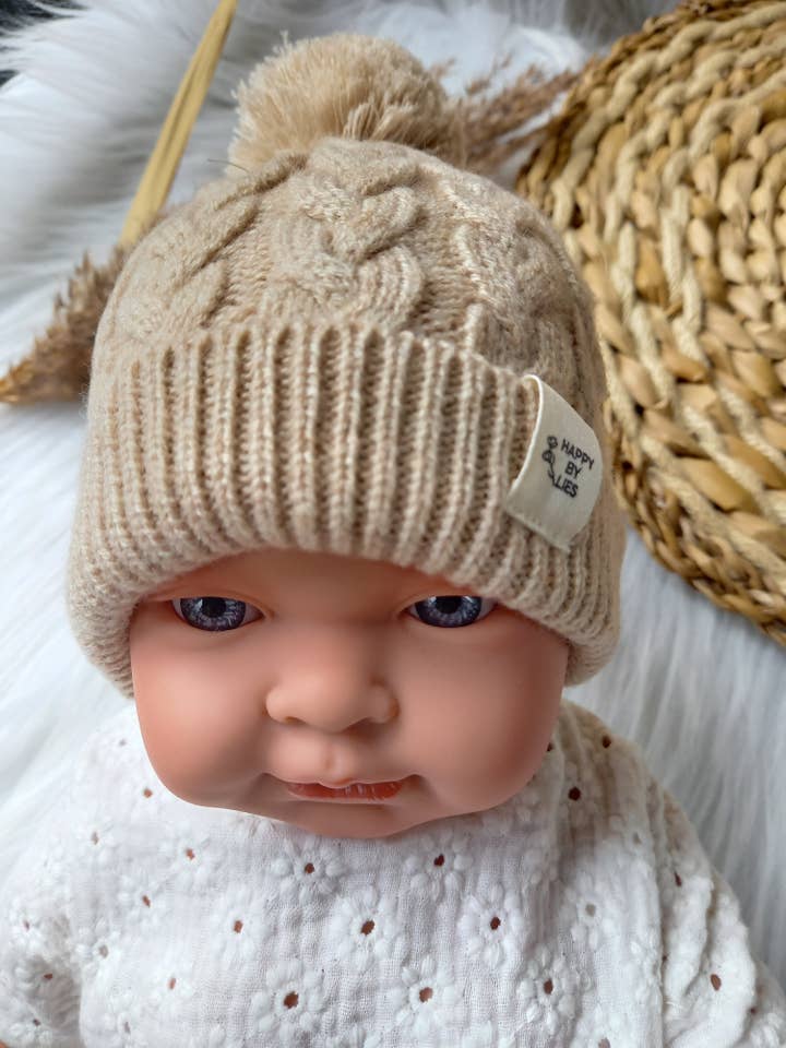 Beige Baby-Mütze aus Merinowolle für den Großhandel von Happy by Lies