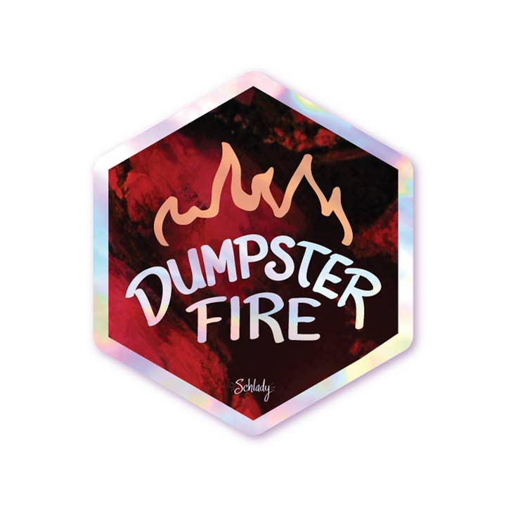 Dumpster Fire - Holographic Hexagon Sticker for wholesale by Schlady