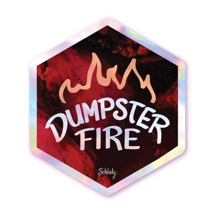 Schlady - Wholesale Sticker - Dumpster Fire - Holographic Hexagon Sticker0