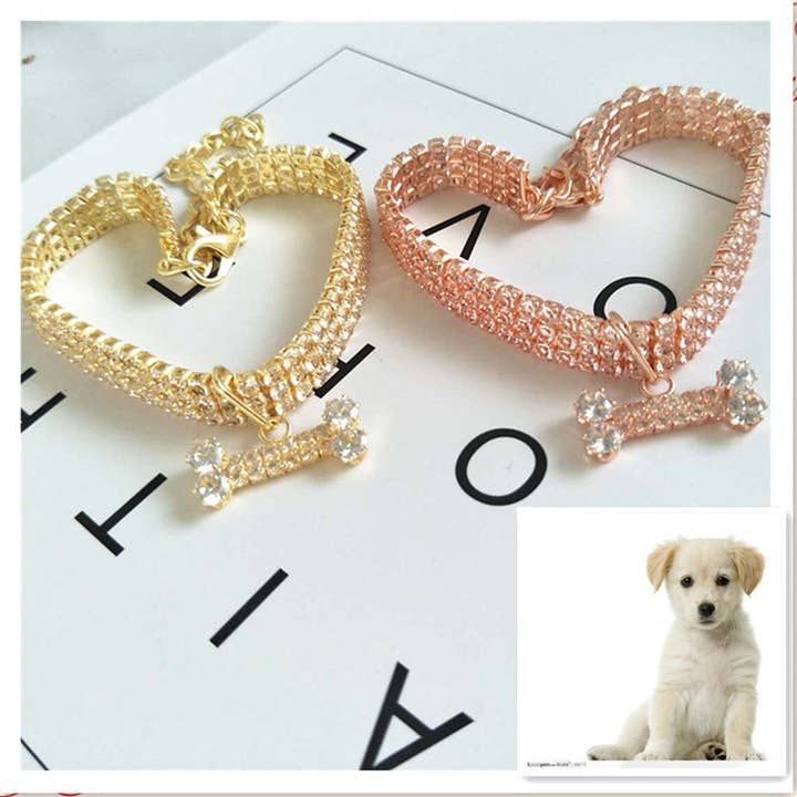Rhinestone Belt Store - Wholesale Pet collar – Cat/dog - Rhinestone Chain w Diamond Bone Dog Necklace4