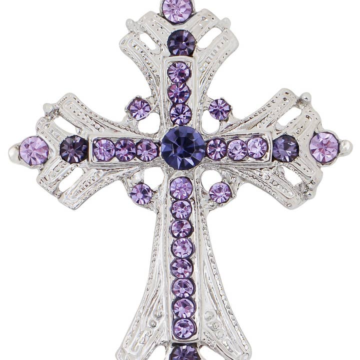 AK Brand - Wholesale Brooch - Silvery Religious Cross Brooch with Rhinestones