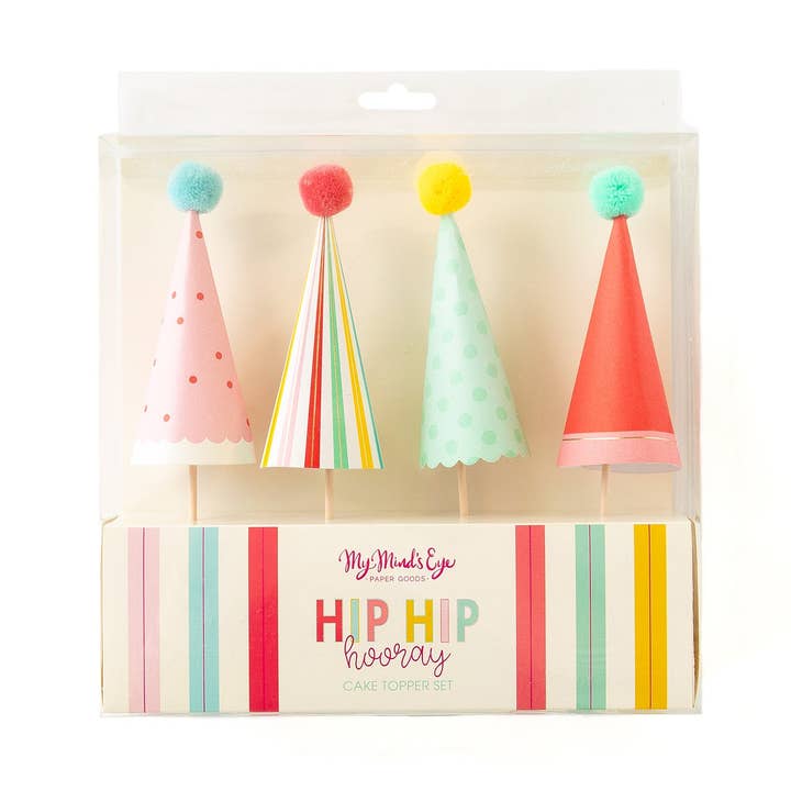 HBD815A - Tårtdekorationer med partyhattar Hip Hip Hurra för wholesale av My Mind’s Eye