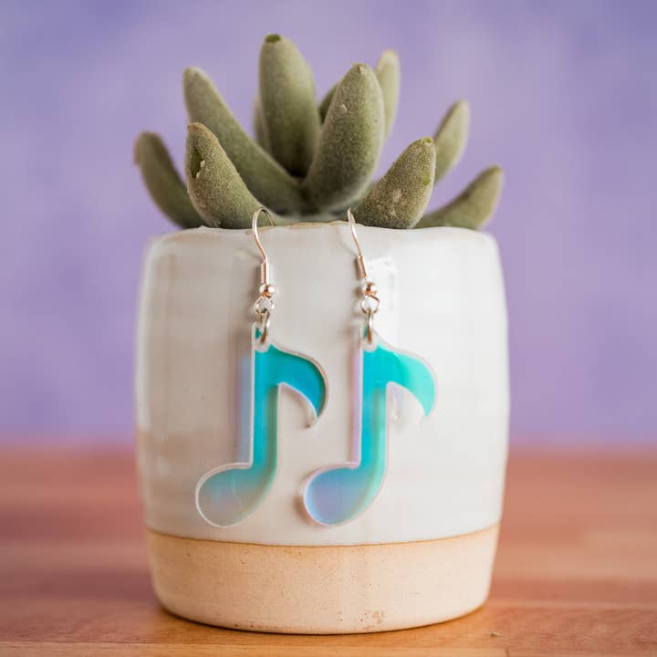 Stellar Gifts & Goods Wholesale - Wholesale Dangle Earrings - School - Holographic Eighth Note Music Dangles Band Choir1
