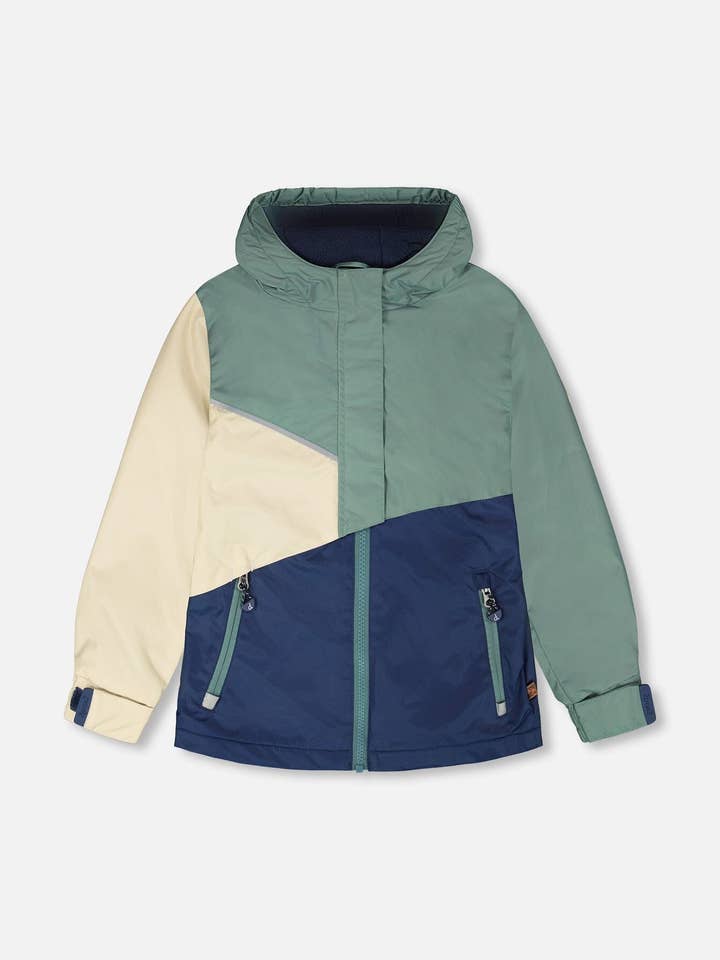Casaco de meia-estação em poliéster reciclado verde-escuro, bege e azul-marinho por atacado de Deux par Deux
