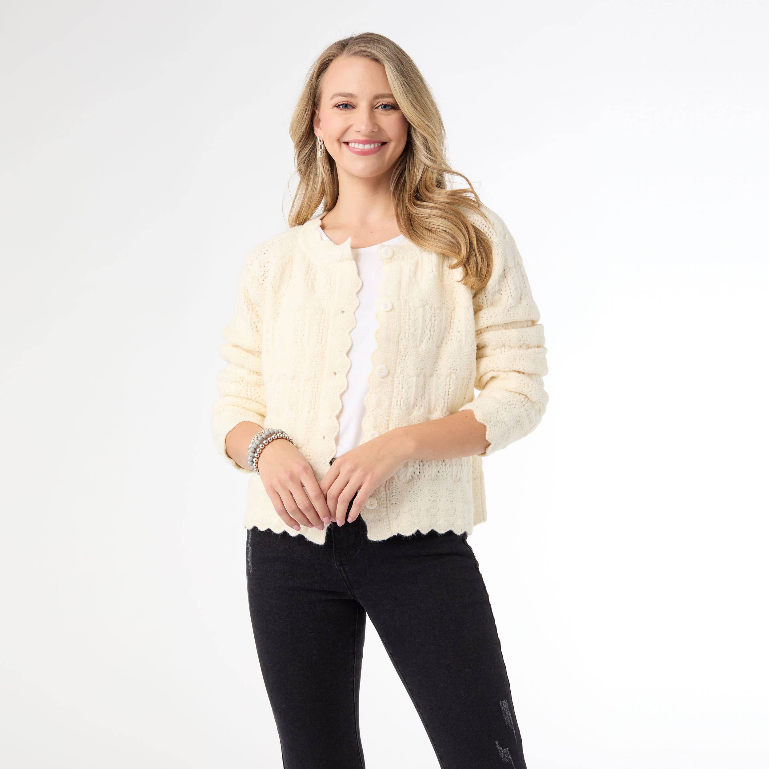 COCO + CARMEN - Wholesale Jacket - Women's - Regina Cardigan with Scalloped Trim2