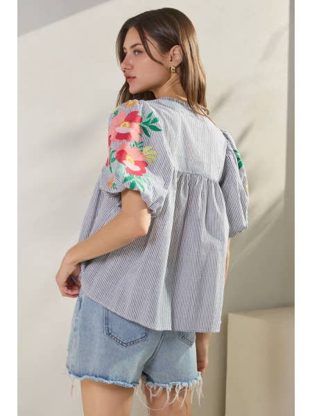 Oddi - Wholesale Blouse - Women's - Plus Yarn Dye Striped Fabric Blouse