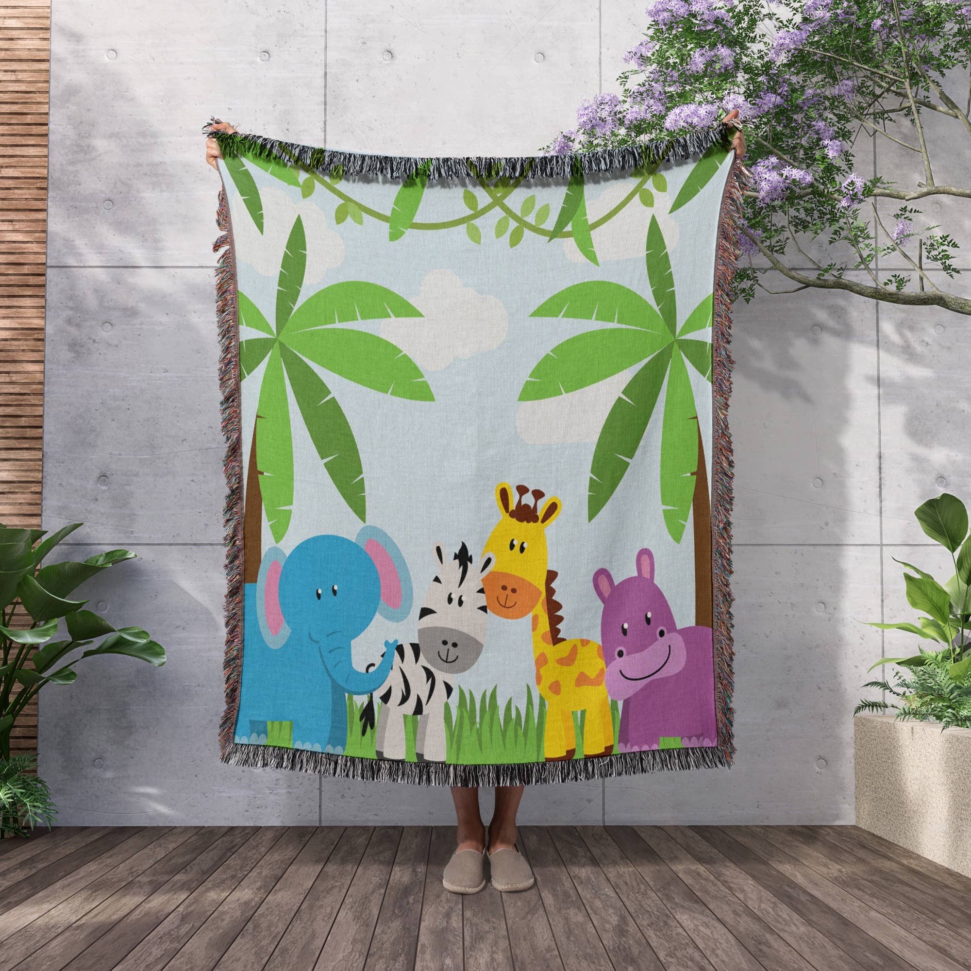 3dRose - Vente Plaids - 3dRose, Scène d'animaux de la jungle mignons, Couverture2