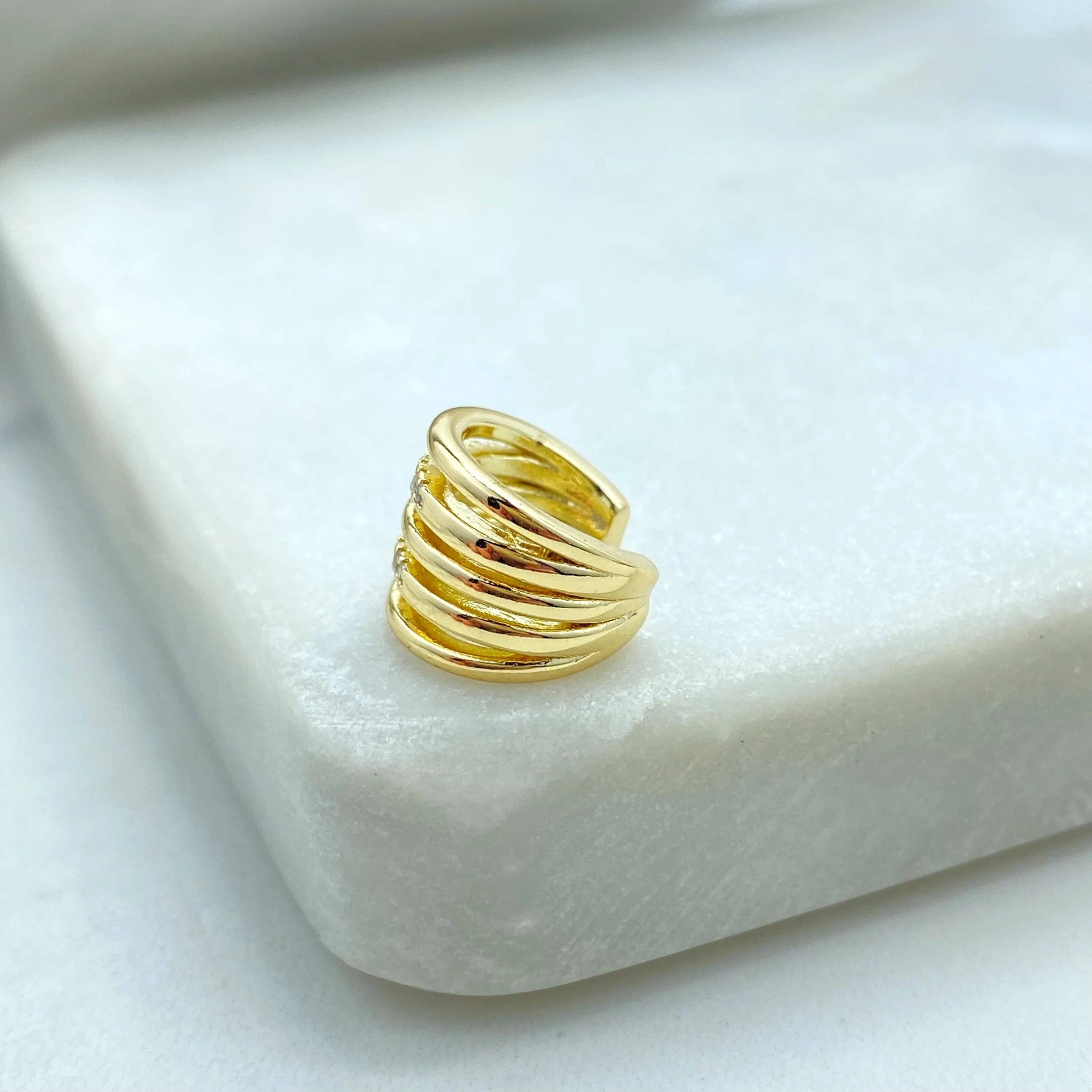 Luxus Accessories – Brincos de punho/trespasse por atacado – Brinco de Pressão Triplo em Ouro 18k, Micro Zircônia Cúbica, Brinco Delicado, Look Moderno em Camadas, Presente para Ela3