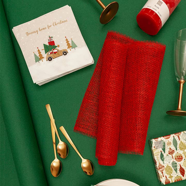 Chemin de table en jute 500 cm x 30 cm - rouge pour la vente par Home Fashion - Carl Dietrich GmbH