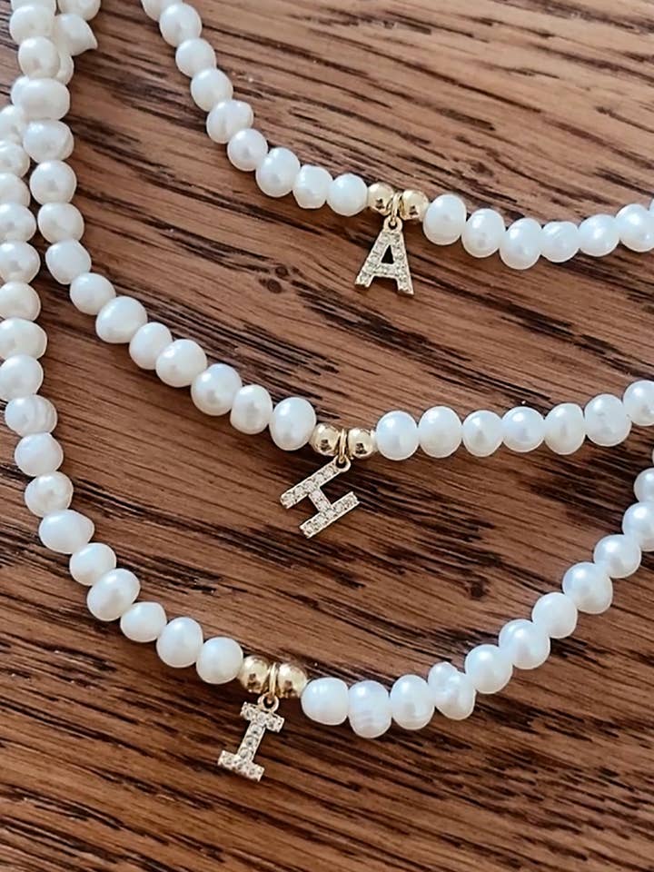 ARIEL INITIAL NECKLACE - GENUINE PEARLS for wholesale by C&C LUXURY CO.