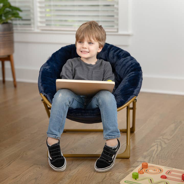 Kids Navy/Soft Gold Faux Fur Saucer Chair for wholesale on Faire