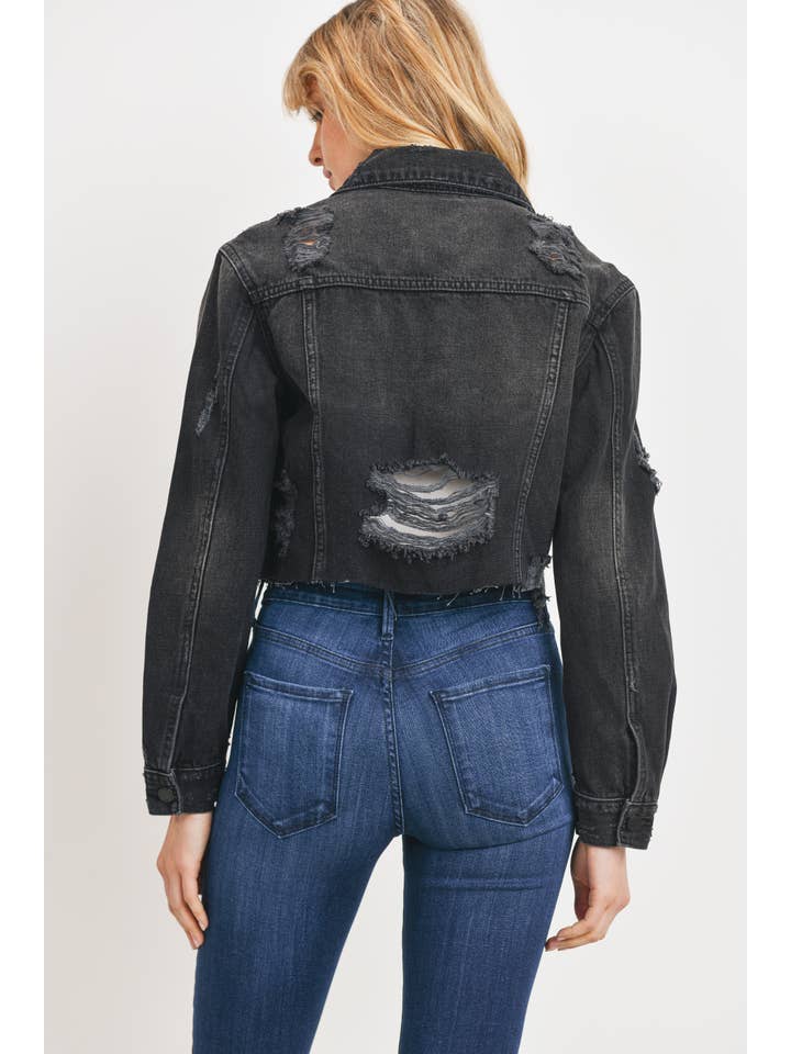 JBD – Engroshandel Denimjakke - Dame – DA467N - WBLK - Super ødelagt beskåret jakke2