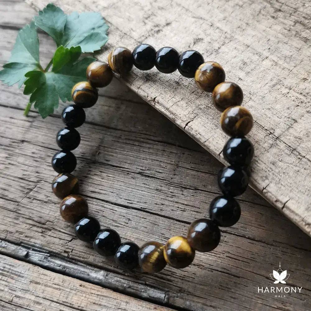 Harmony Mala – wholesale Beaded/pearl necklace – Black Onyx and Tiger Eye Moon Pendant Mala Bead Necklace 0