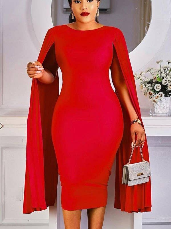 Aria Romance - Wholesale Dress - Women's - Solid Color Pleated Round Neck Dress