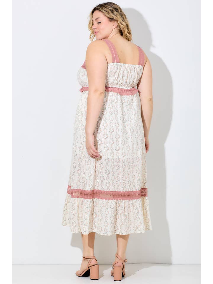 PINK MULTI (PLUS SIZE) FLORAL LACE TRIM MAXI DRESS for wholesale on Faire