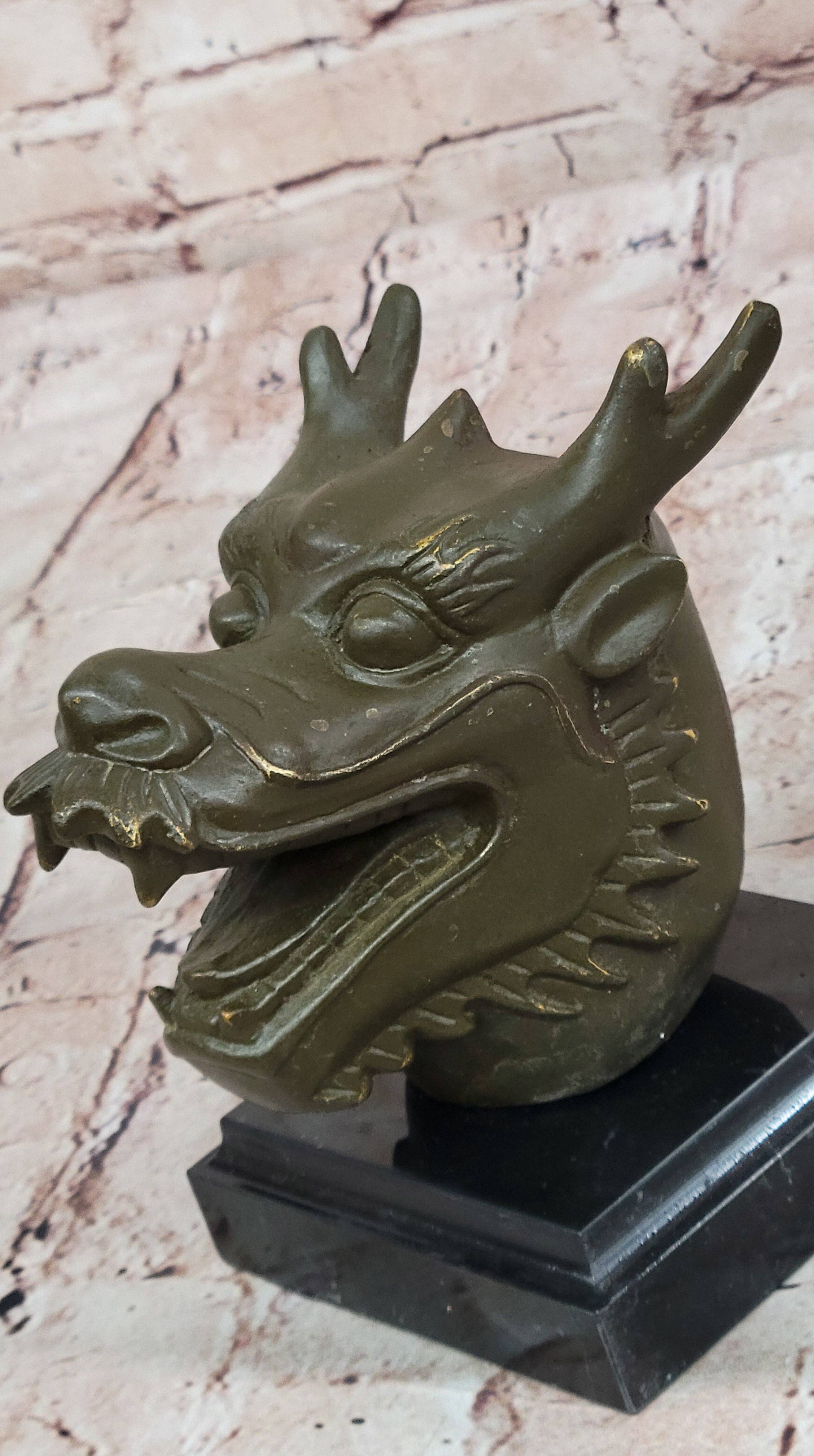 Bronzhaus – wholesale Sculpture – Bronze Dragon Head Bust on Marble Base – Chinese Zodiac Sculpture6