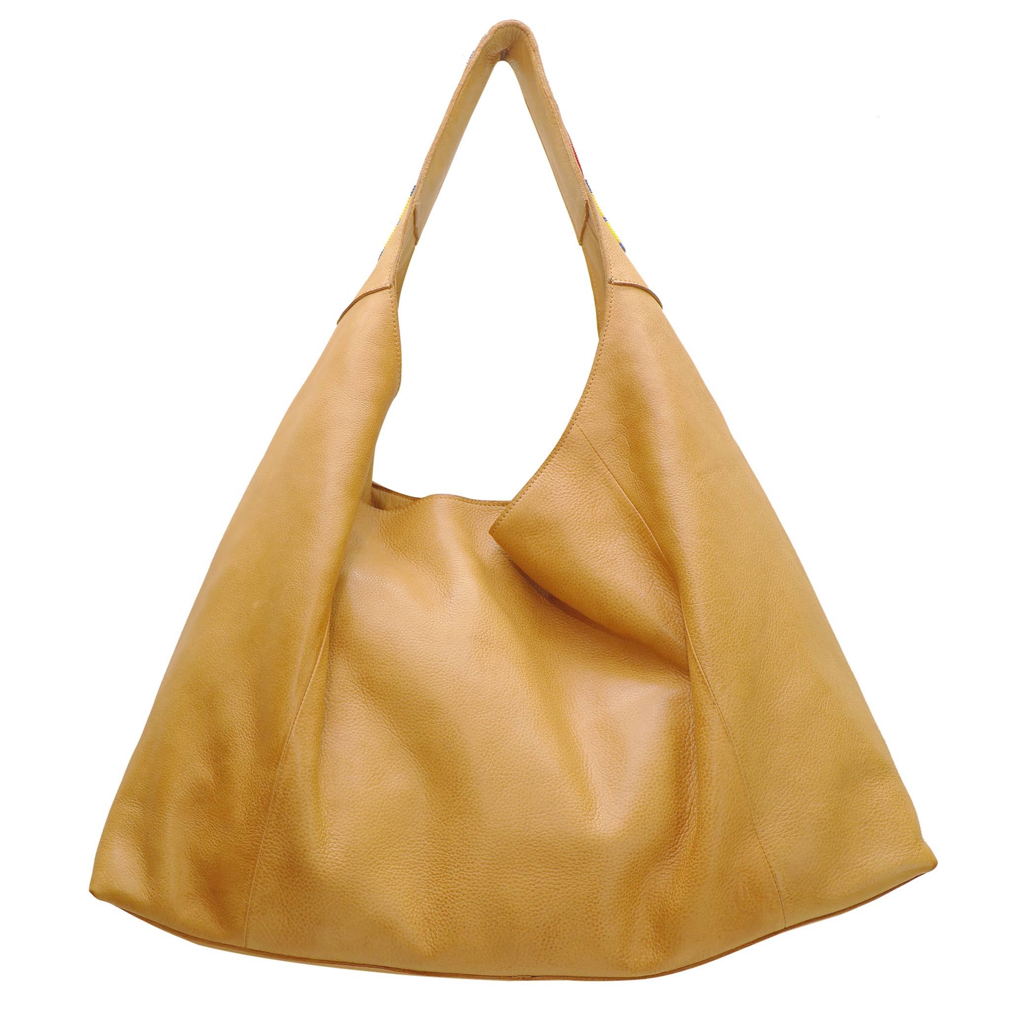 Camel Lindsey Beaded Handcrafted Leather Tote/Shoulder Bags for wholesale on Faire5