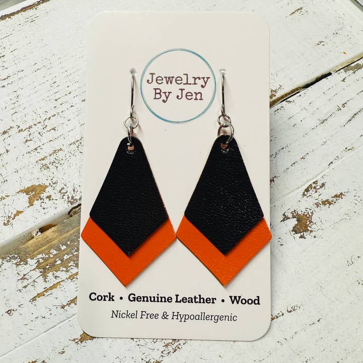 Double Stacked Earrings: Black & Orange for wholesale by Jewelry By Jen