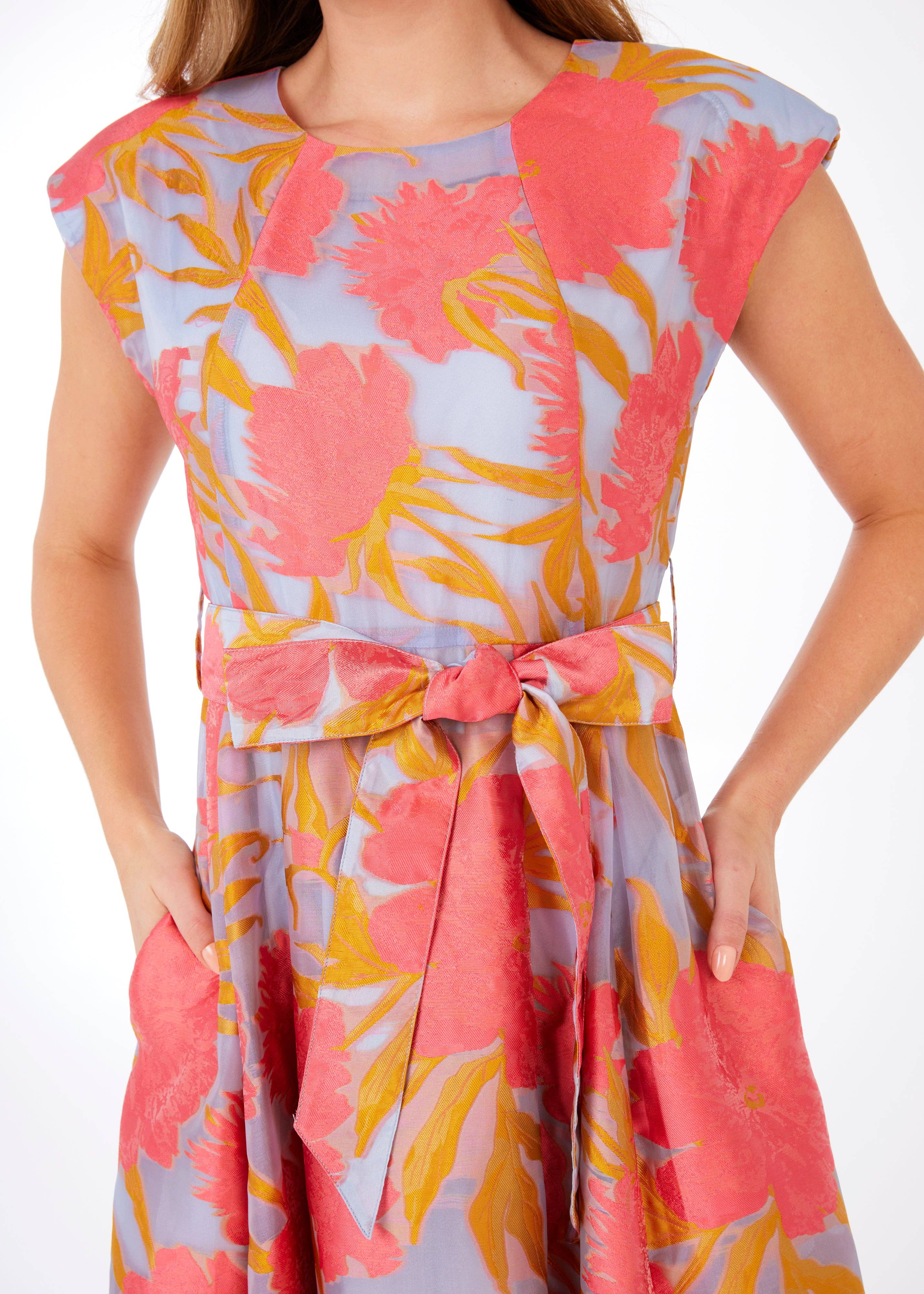 Abbey Glass - Wholesale Gown - Women's - Olivia Gown Hot Coral Pansy Vine Organza1