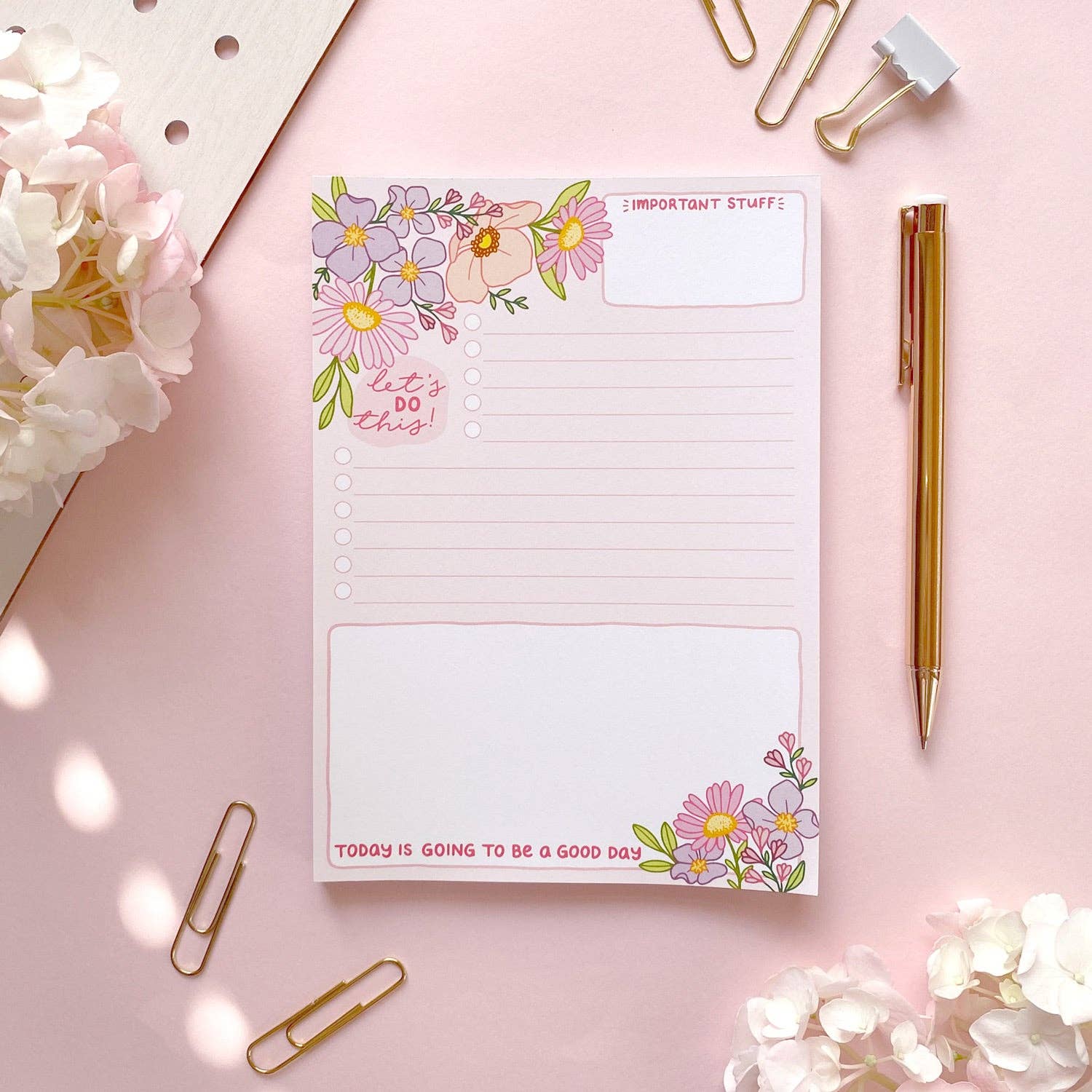 The Rosy Redhead - Wholesale Notepad - Pink Girly Cute Floral Encouragement 5" x 7" Lined Notepad3