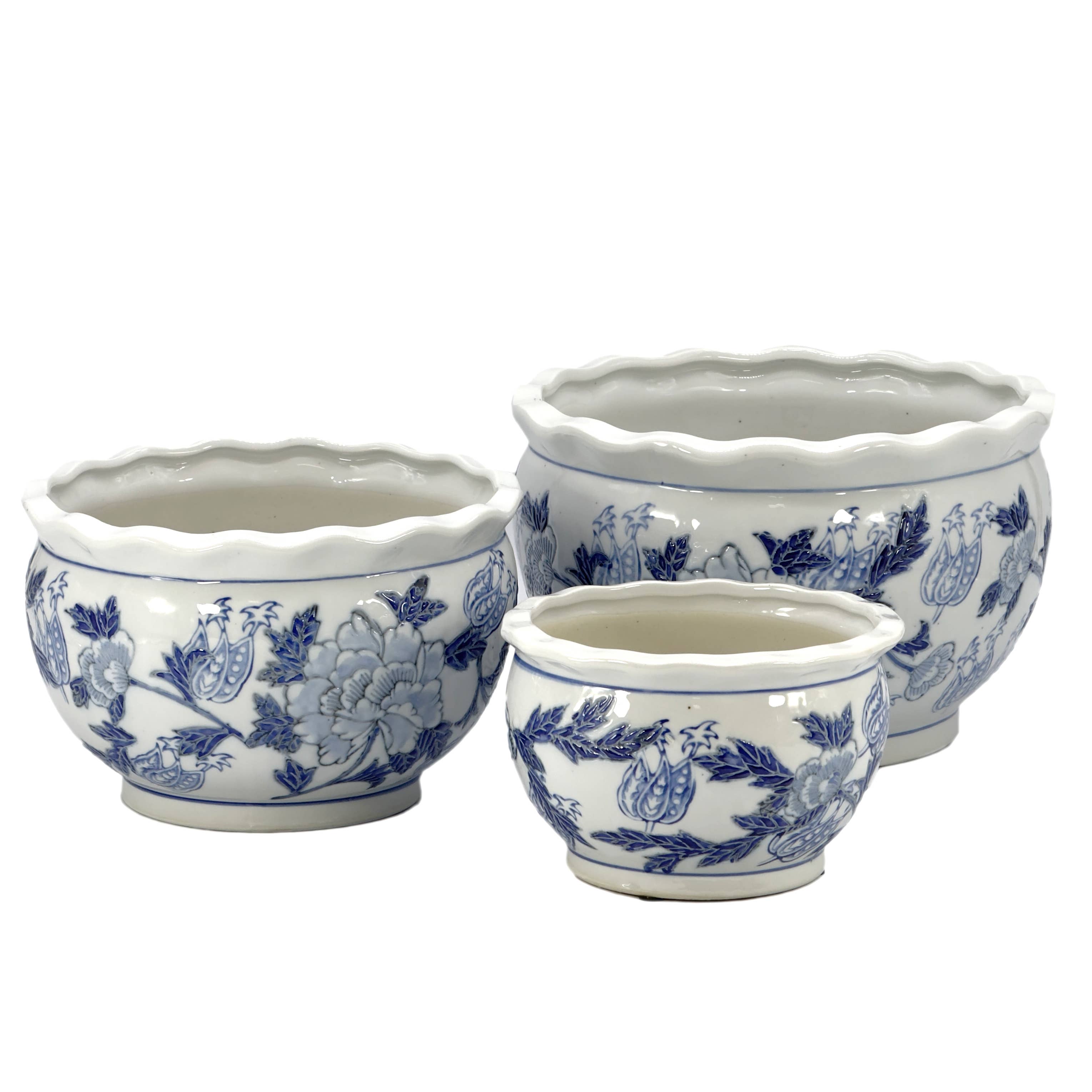 Galt International Company – wholesale Kruka – Set med 3 - 7,5"/10"/13" keramisk Chinoiserie planteringskruksats2