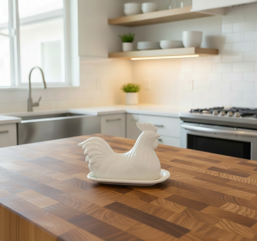 Drew Derose Design – Prato de manteiga por atacado – Manteigueira Galo – Decoração de Cozinha Rústica em Cerâmica1