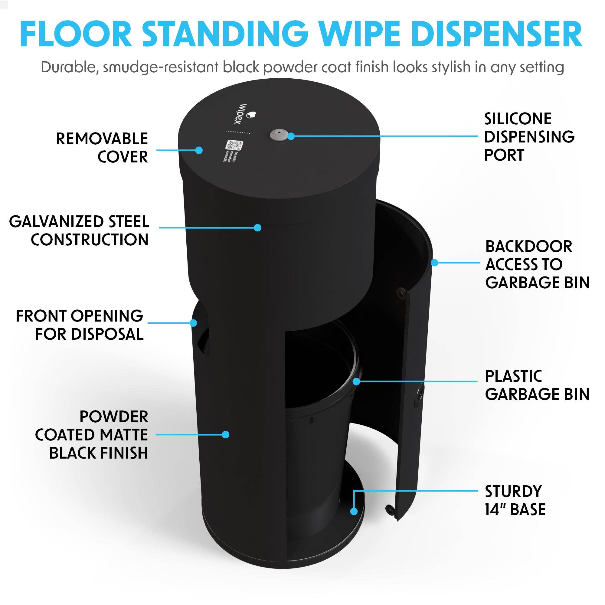 Wipex - Wholesale Trashcan/Trash Bin - Wipex Stainless Steel Bulk Wipes Free Standing Floor Dispenser for Gym Wipes11